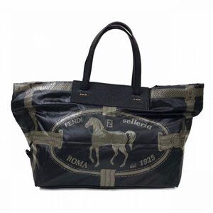 Fendi Selleria Black Foldable Leather and Coated Nylon Tote